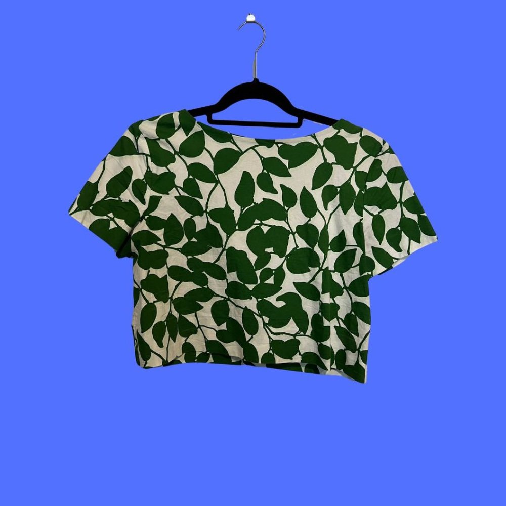 Kate Spade Top Garden Lawn Cropped Blouse | Green & White | Size  S